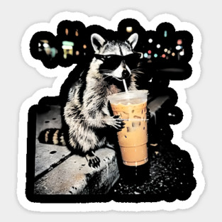 Raccoon-Drinking-Iced-Coffee Sticker