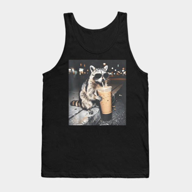 Raccoon-Drinking-Iced-Coffee Tank Top by dtr_art