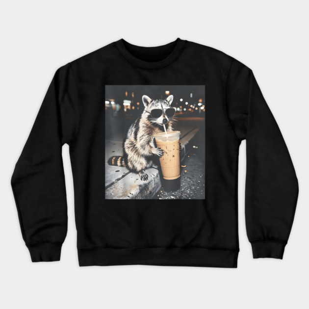 Raccoon-Drinking-Iced-Coffee Crewneck Sweatshirt by dtr_art