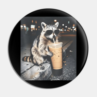 Raccoon-Drinking-Iced-Coffee Pin