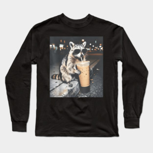 Raccoon-Drinking-Iced-Coffee Long Sleeve T-Shirt
