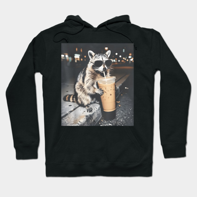 Raccoon-Drinking-Iced-Coffee Hoodie by dtr_art