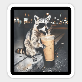 Raccoon-Drinking-Iced-Coffee Sticker
