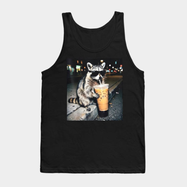 Raccoon-Drinking-Iced-Coffee Tank Top by dtr_art
