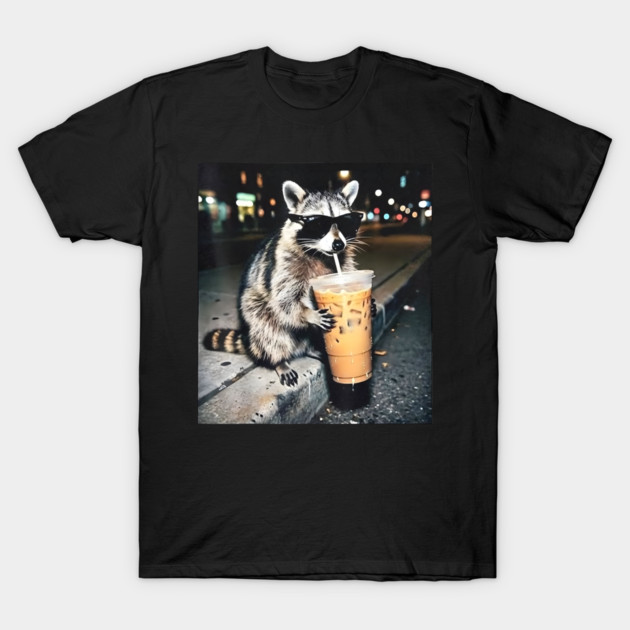 Raccoon-Drinking-Iced-Coffee T-Shirt by dtr_art