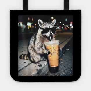 Raccoon-Drinking-Iced-Coffee Tote