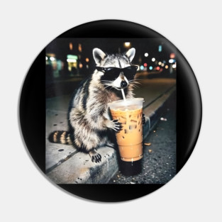 Raccoon-Drinking-Iced-Coffee Pin