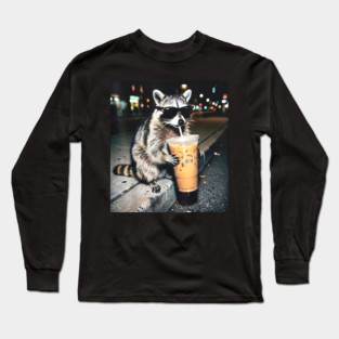 Raccoon-Drinking-Iced-Coffee Long Sleeve T-Shirt
