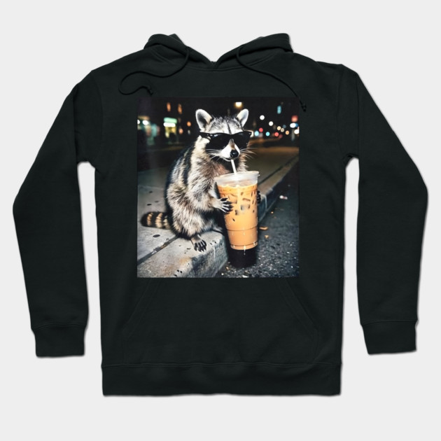 Raccoon-Drinking-Iced-Coffee Hoodie by dtr_art