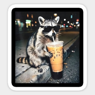 Raccoon-Drinking-Iced-Coffee Sticker