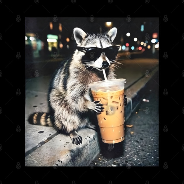Raccoon-Drinking-Iced-Coffee by dtr_art
