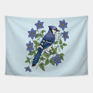 Blue Jay Woodland Songbird Tapestry