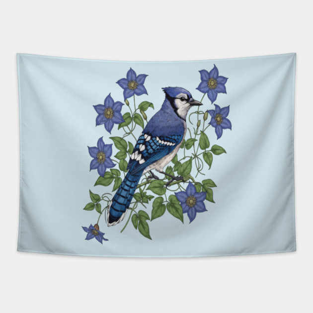 Blue Jay Woodland Songbird Tapestry by BirdsnStuff