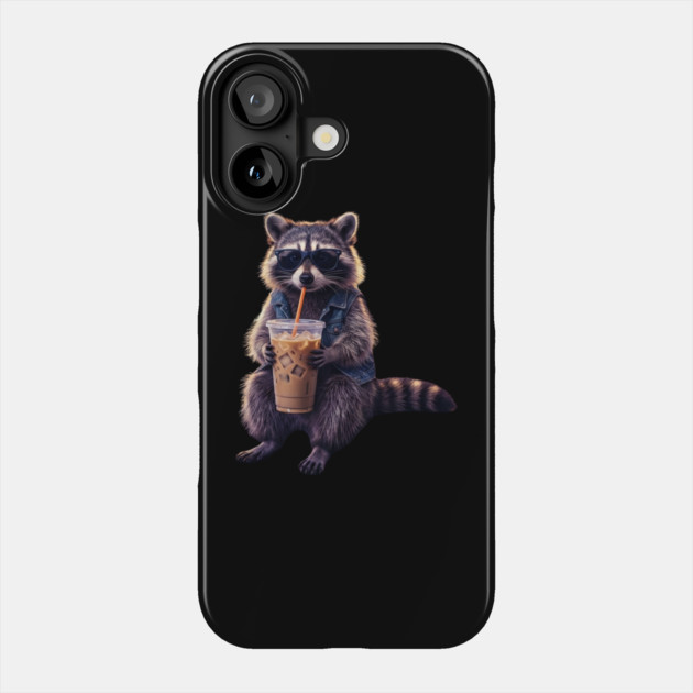 raccoon-drinking-iced-coffee Phone Case by Creatifly Graphic Tees