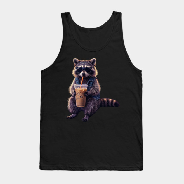 raccoon-drinking-iced-coffee Tank Top by Creatifly Graphic Tees