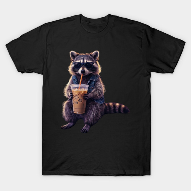 raccoon-drinking-iced-coffee T-Shirt by Creatifly Graphic Tees