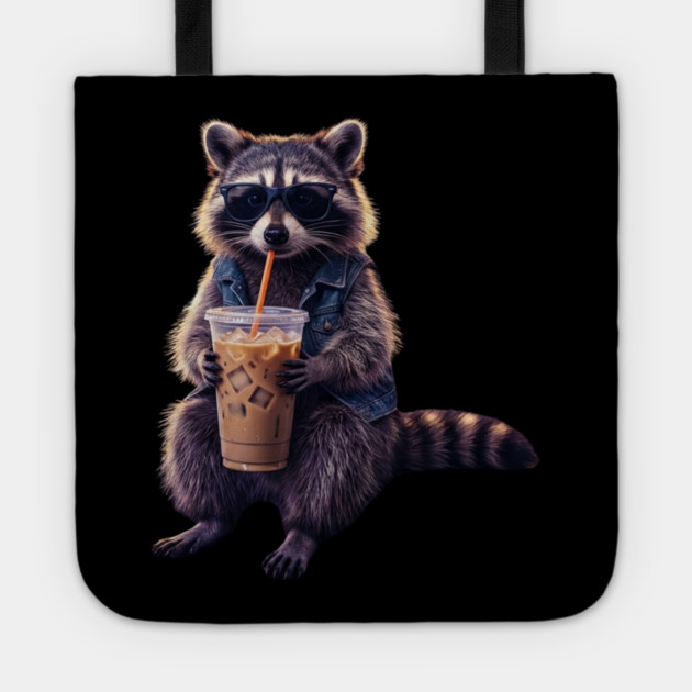 raccoon-drinking-iced-coffee Tote by Creatifly Graphic Tees