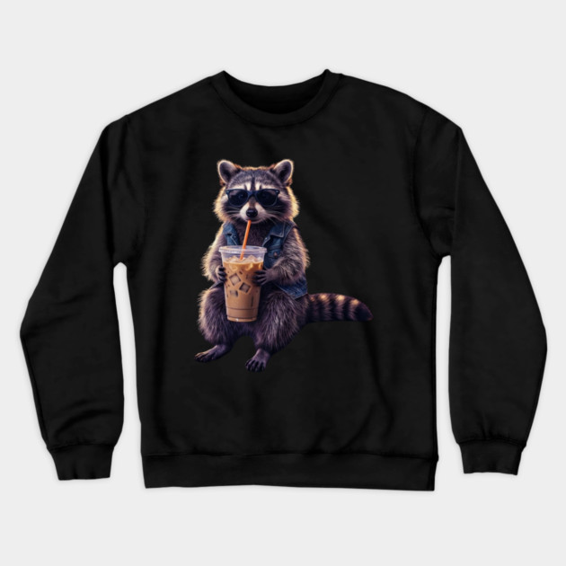 raccoon-drinking-iced-coffee Crewneck Sweatshirt by Creatifly Graphic Tees