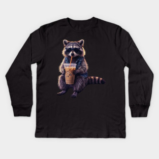 raccoon-drinking-iced-coffee Kids Long Sleeve T-Shirt