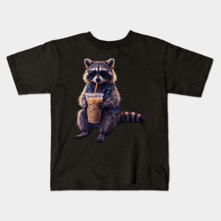 raccoon-drinking-iced-coffee Kids T-Shirt