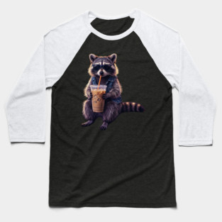 raccoon-drinking-iced-coffee Baseball T-Shirt