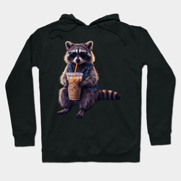 raccoon-drinking-iced-coffee Hoodie by Creatifly Graphic Tees
