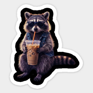 raccoon-drinking-iced-coffee Sticker
