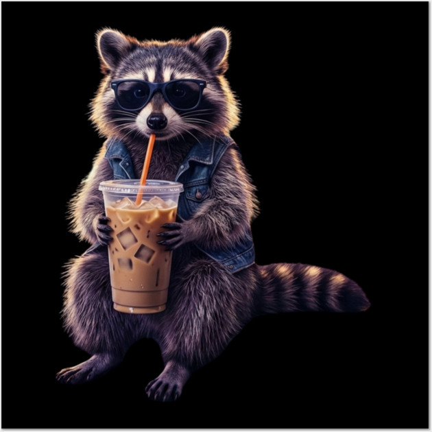 raccoon-drinking-iced-coffee Wall Art by Creatifly Graphic Tees