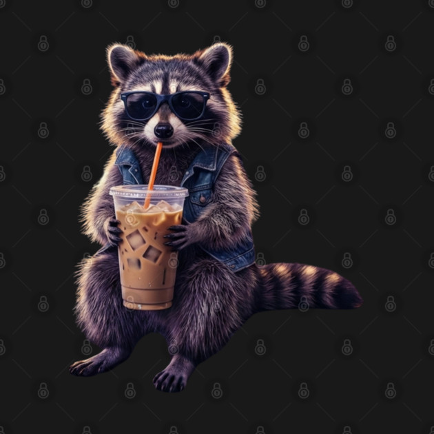 raccoon-drinking-iced-coffee by Creatifly Graphic Tees