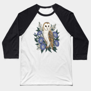 Barn Owl Woodland Floral Design Baseball T-Shirt