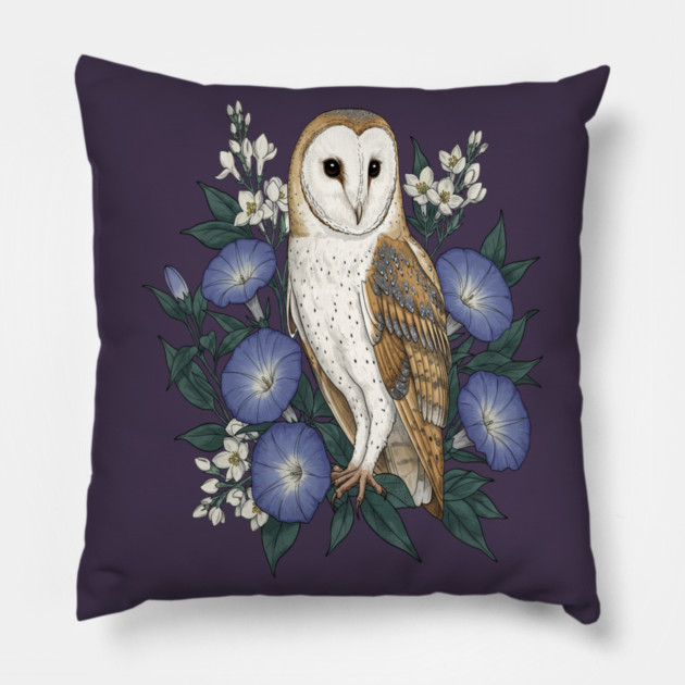 Barn Owl Woodland Floral Design Pillow by BirdsnStuff