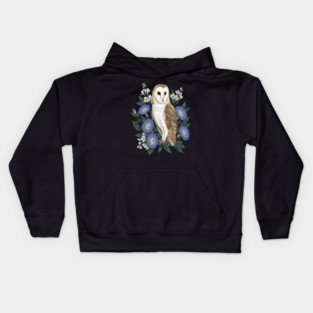 Barn Owl Woodland Floral Design Kids Hoodie