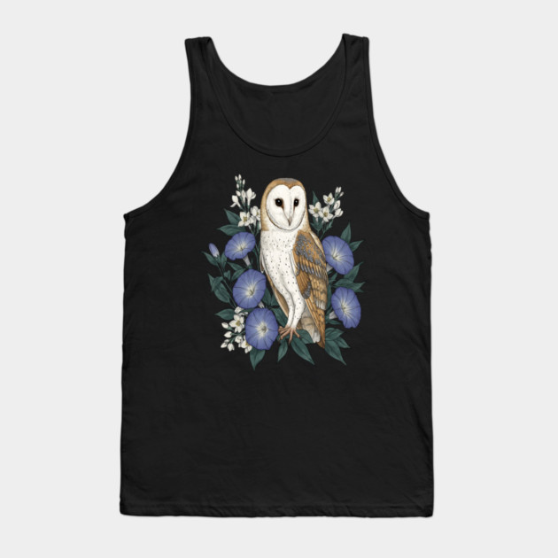 Barn Owl Woodland Floral Design Tank Top by BirdsnStuff