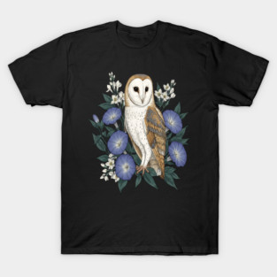 Barn Owl Woodland Floral Design T-Shirt