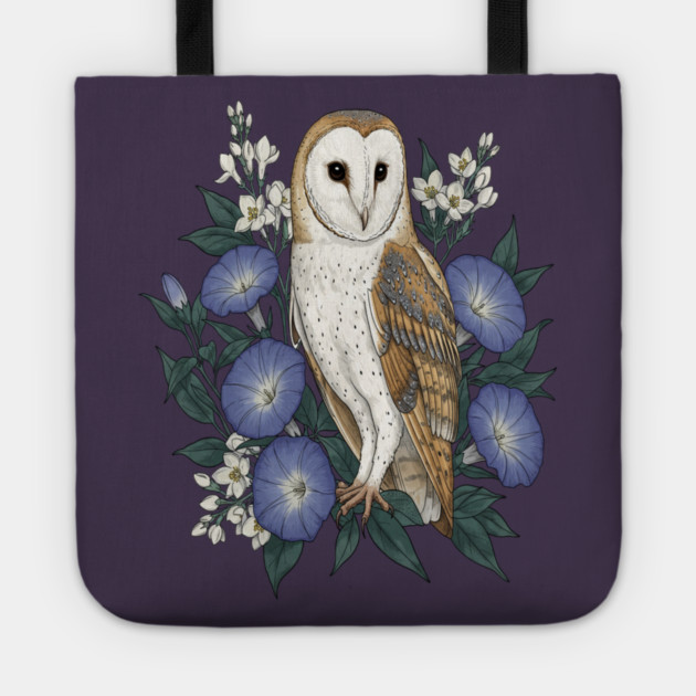 Barn Owl Woodland Floral Design Tote by BirdsnStuff