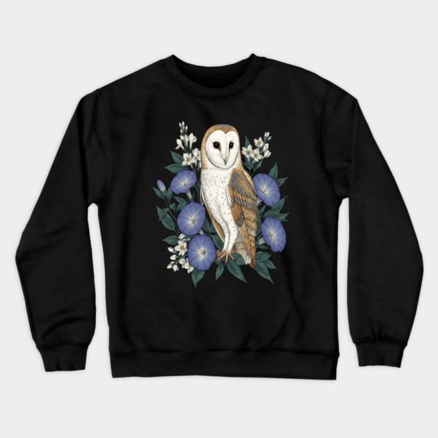 Barn Owl Woodland Floral Design Crewneck Sweatshirt by BirdsnStuff