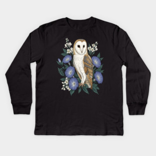 Barn Owl Woodland Floral Design Kids Long Sleeve T-Shirt