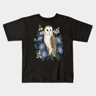 Barn Owl Woodland Floral Design Kids T-Shirt