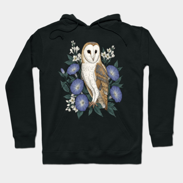 Barn Owl Woodland Floral Design Hoodie by BirdsnStuff