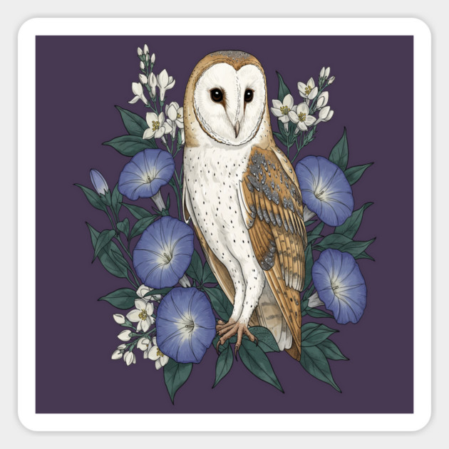 Barn Owl Woodland Floral Design Magnet by BirdsnStuff