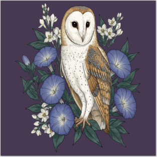 Barn Owl Woodland Floral Design Posters and Art