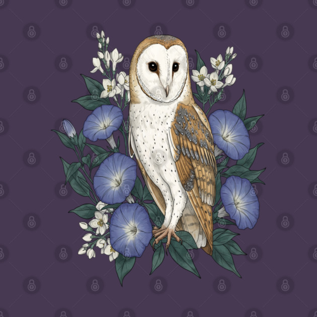 Barn Owl Woodland Floral Design by BirdsnStuff