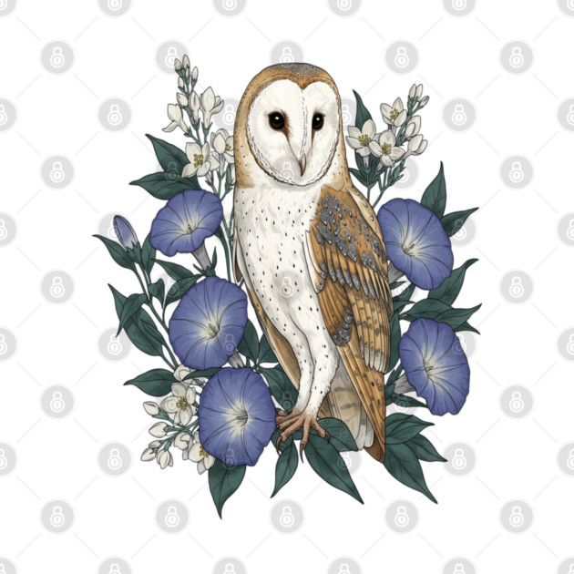 Barn Owl Woodland Floral Design by BirdsnStuff