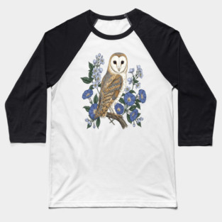 Barn Owl Morning Glory Wildlife Art Baseball T-Shirt