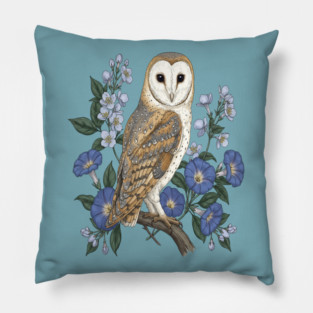 Barn Owl Morning Glory Wildlife Art Pillow