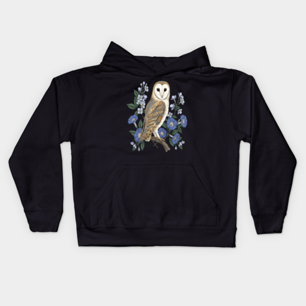 Barn Owl Morning Glory Wildlife Art Kids Hoodie by BirdsnStuff