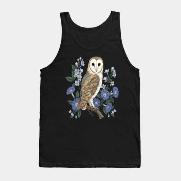 Barn Owl Morning Glory Wildlife Art Tank Top by BirdsnStuff