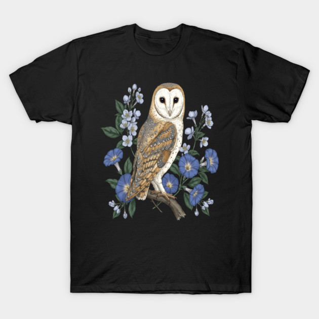 Barn Owl Morning Glory Wildlife Art T-Shirt by BirdsnStuff