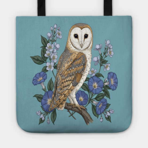 Barn Owl Morning Glory Wildlife Art Tote by BirdsnStuff