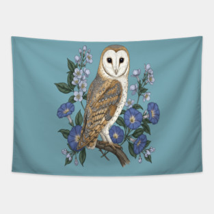 Barn Owl Morning Glory Wildlife Art Tapestry